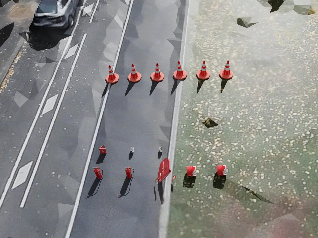 Fourteen emergency assets placed in the validated fire-response scene