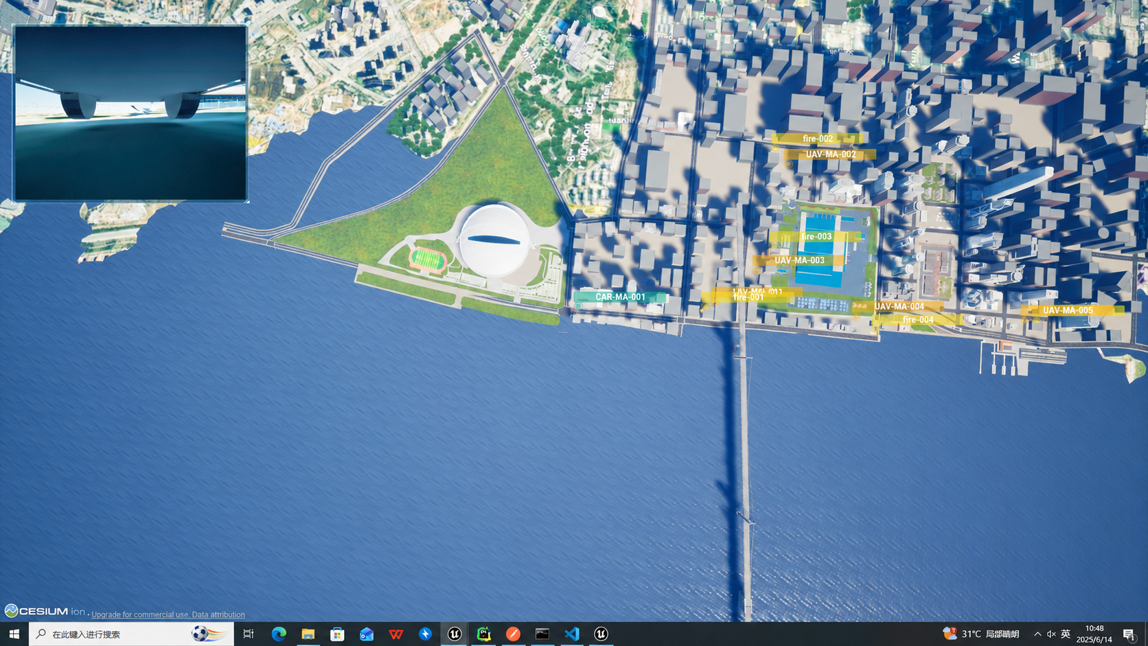 Lingjing city-scale simulation view with heterogeneous agents
